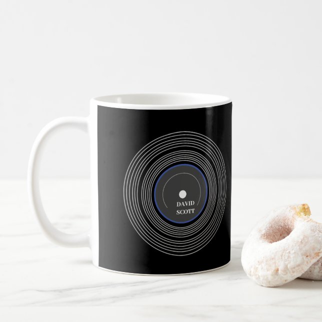 Taza De Café Vinílico Lp negro personalizado (Con donut)