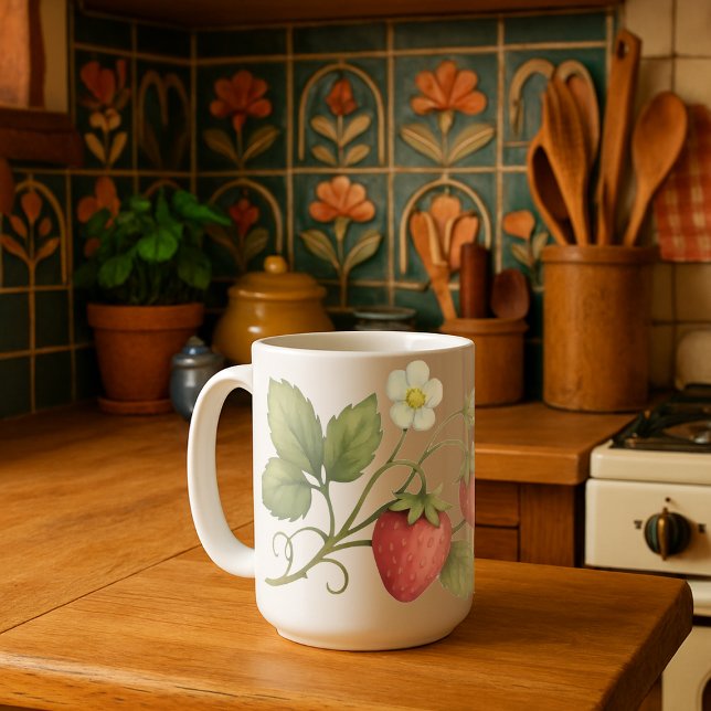 Taza De Café Vino De Fresa Con Flores (Subido por el creador)