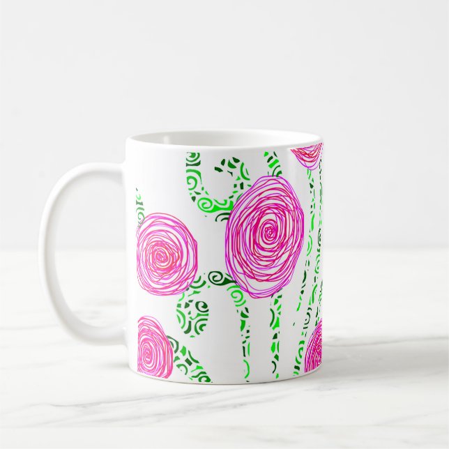 Taza De Café Vinos de flores rosas y verdes (Izquierda)