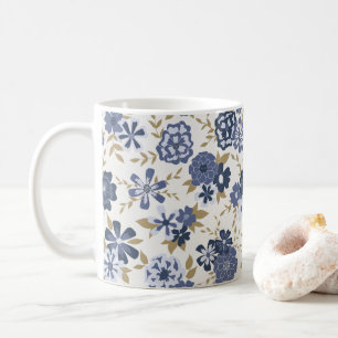 Taza De Café Vinos de flores vectoriales azules ilustradas