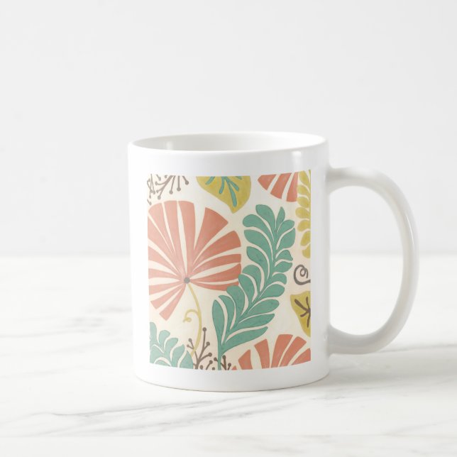 Taza De Café Vinos y hojas de la flor pastel sobre fondo crema (Derecha)