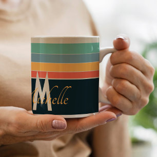 Taza De Café Vintage 70s colorful Stripes script monogram
