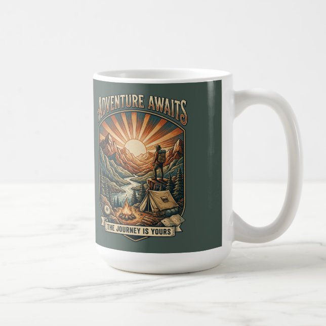 Taza De Café Vintage Adventure Awaits Retro Mountain (Derecha)