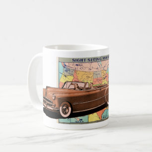 TAZA DE CAFÉ VINTAGE AUTO TEMA DEL MAPA DE ESTADOS UNIDOS