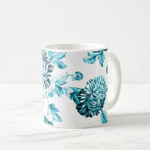 Taza De Café Vintage azul y blanco Toile floral No.2