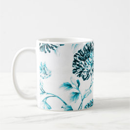 Taza De Café Vintage azul y blanco Toile floral No.2