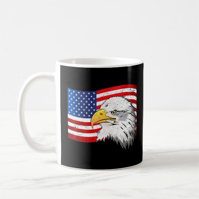 Taza De Café Vintage Bald Eagle Bandera Americana (Izquierda)