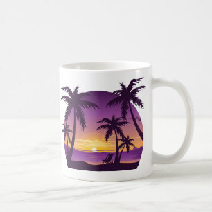 Taza De Café Vintage Beach Sunset Vacation tumbona durazno