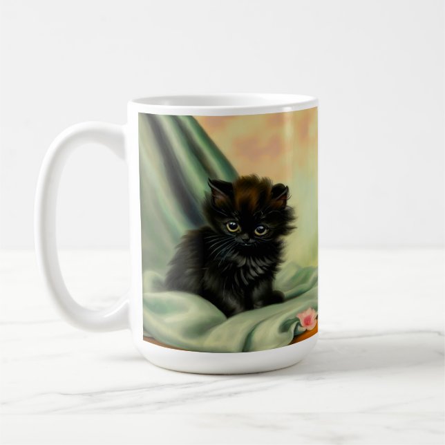 Taza De Café Vintage Black Kitten Ilustracion (Izquierda)