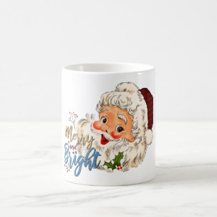 Taza De Café Vintage blanco rojo merry y Navidades Santa brilla