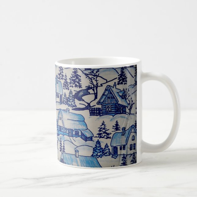 Taza De Café Vintage Blue Navidades Holiday Village (Derecha)