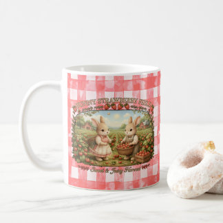 Taza De Café Vintage Bunny Strawberry Field Cottagecore Illustr