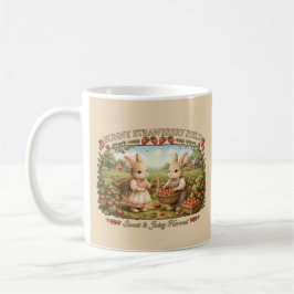 Taza De Café Vintage Bunny Strawberry Field Cottagecore Illustr
