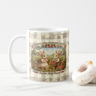 Taza De Café Vintage Bunny Strawberry Field Cottagecore Illustr