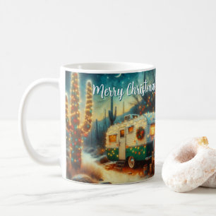 Taza De Café Vintage Camper Saguaro Cactus Navidades Blue Green