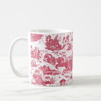 Taza De Café Vintage Chariot francés de Dawn Toile de Jouy-Red