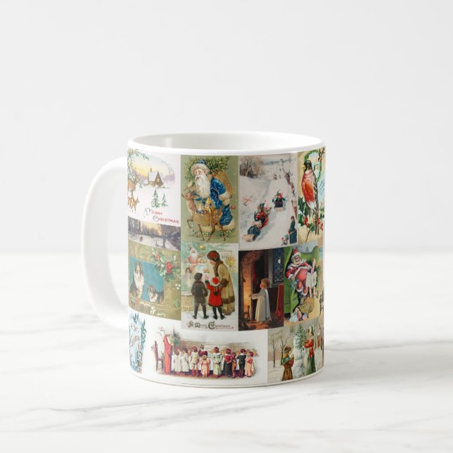 Taza De Café Vintage Christmas Antique Collage Festial (Anverso izquierdo)