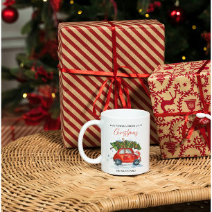 Taza De Café Vintage Christmas Red Car & Tree
