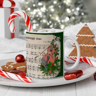 Taza De Café Vintage Christmas Sheet Music con violín festivo