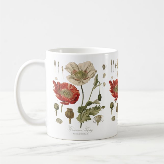 Taza De Café Vintage Common Poppy Flower Botanical Gardener Mug (Izquierda)