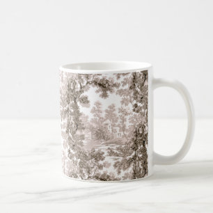 Taza De Café Vintage Cottage Landscape Toile-Brown & White