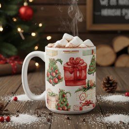 Taza De Café Vintage Country Navidad Árboles y Regalos