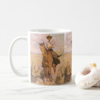 Taza De Café Vintage Cowboy, mujer a caballo por Dunton