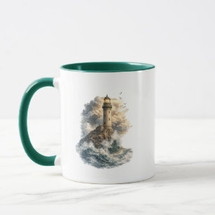 Taza de café vintage de faro oceánico de dos lados
