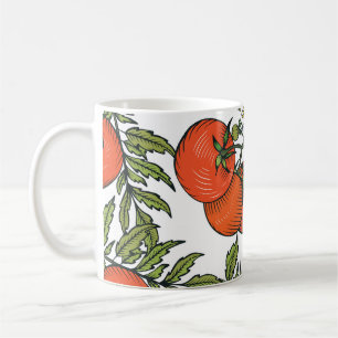Taza De Café Vintage de tomate: Ilustracion del mercado agrícol