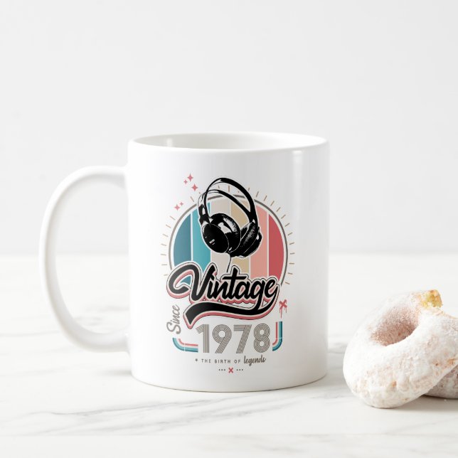 Taza De Café Vintage desde audífonos de 1978 (Con donut)