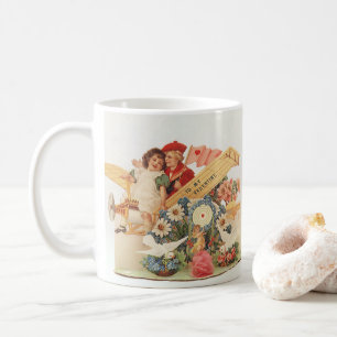 Taza De Café Vintage Día de San Valentín victoriano, niños en a