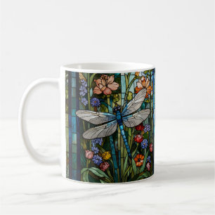 Taza De Café Vintage Dragonfly art vidrio floral botánico de ma