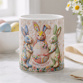 Taza De Café Vintage Easter Bunny Quilt Style Print 