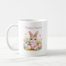 Taza De Café Vintage Easter Bunny Rabbit Pink Blush Watercolor