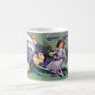 Taza De Café Vintage Easter Greetings Chica Egg Chick Carriage