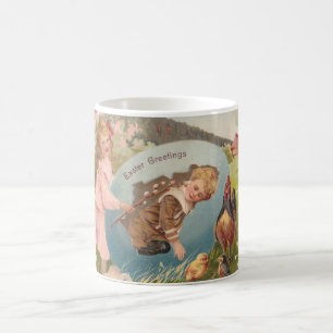 Taza De Café Vintage Easter Postcard Victoriano Chica & Boy