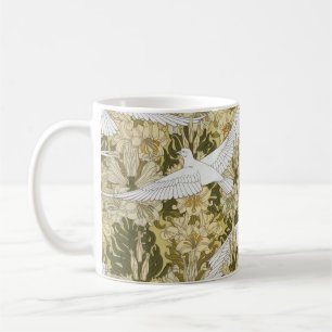 Taza De Café Vintage Estampado Floral Verde Salvia Paloma y Lir