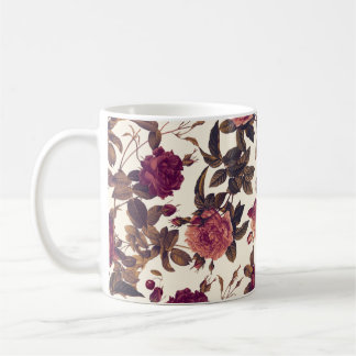 Taza De Café Vintage Floral Burgundy Rosa Cherry