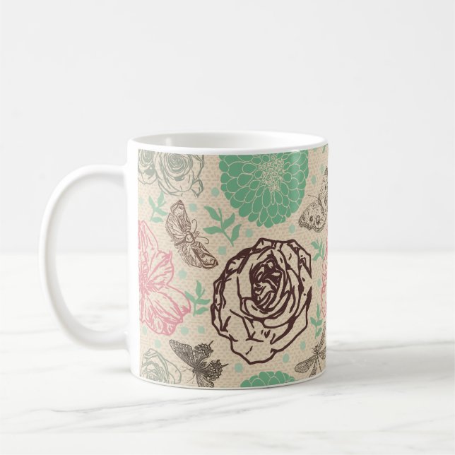 Taza De Café Vintage Floral Rosa Garden (Izquierda)