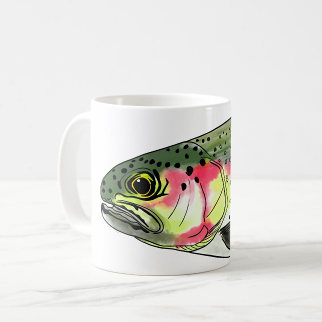 Taza De Café Vintage Fly Fishing Rainbow Trout (Anverso izquierdo)