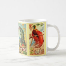 Taza De Café Vintage Four Tropical Birds Ilustracion Parrot