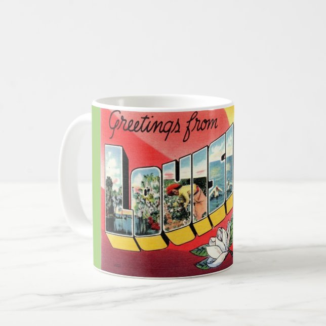 Taza De Café Vintage Greetings Louisiana (Anverso izquierdo)