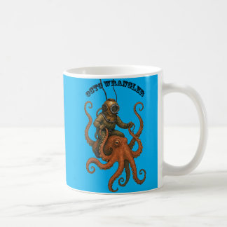 Taza De Café Vintage Helmet Diver Riding a Giant Octopus URM