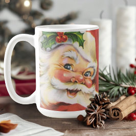 Taza De Café Vintage Holly Jolly Santa Claus Navidades feriado