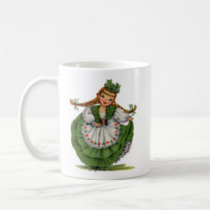 Taza De Café Vintage Irish Chica Vestido Tradicional