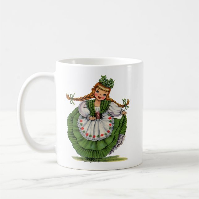 Taza De Café Vintage Irish Chica Vestido Tradicional (Izquierda)
