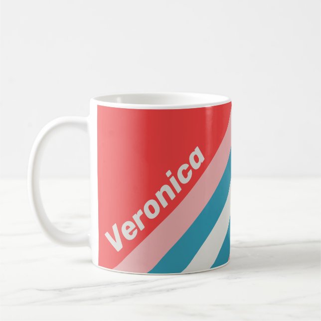 Taza De Café Vintage Lipstick Stripes with Name (Izquierda)