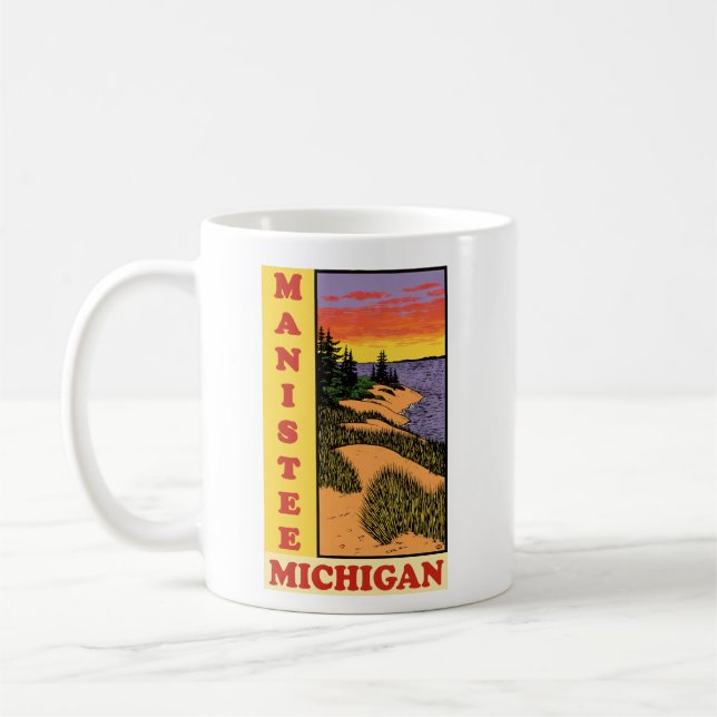 Taza De Café Vintage Manistee Michigan Sunset (Izquierda)
