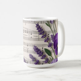 Taza De Café Vintage Music and Lavender Pansies Floral