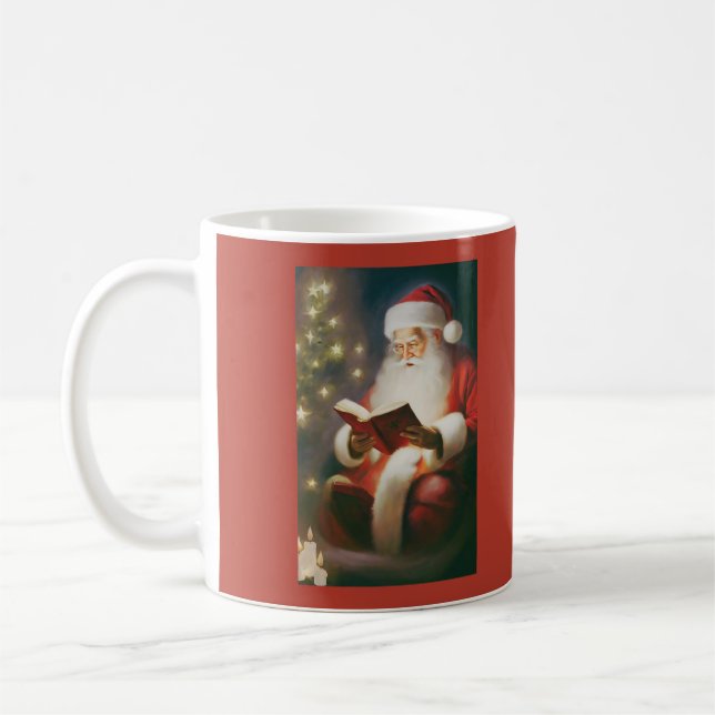 Taza De Café Vintage navidad arte leyendo Santa (Izquierda)